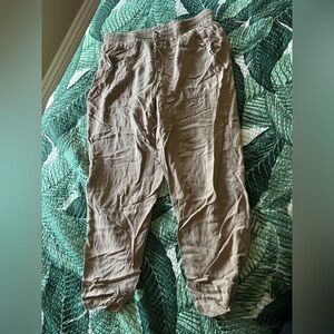 Women's Taupe Elastic-Waist Drawstring Pants